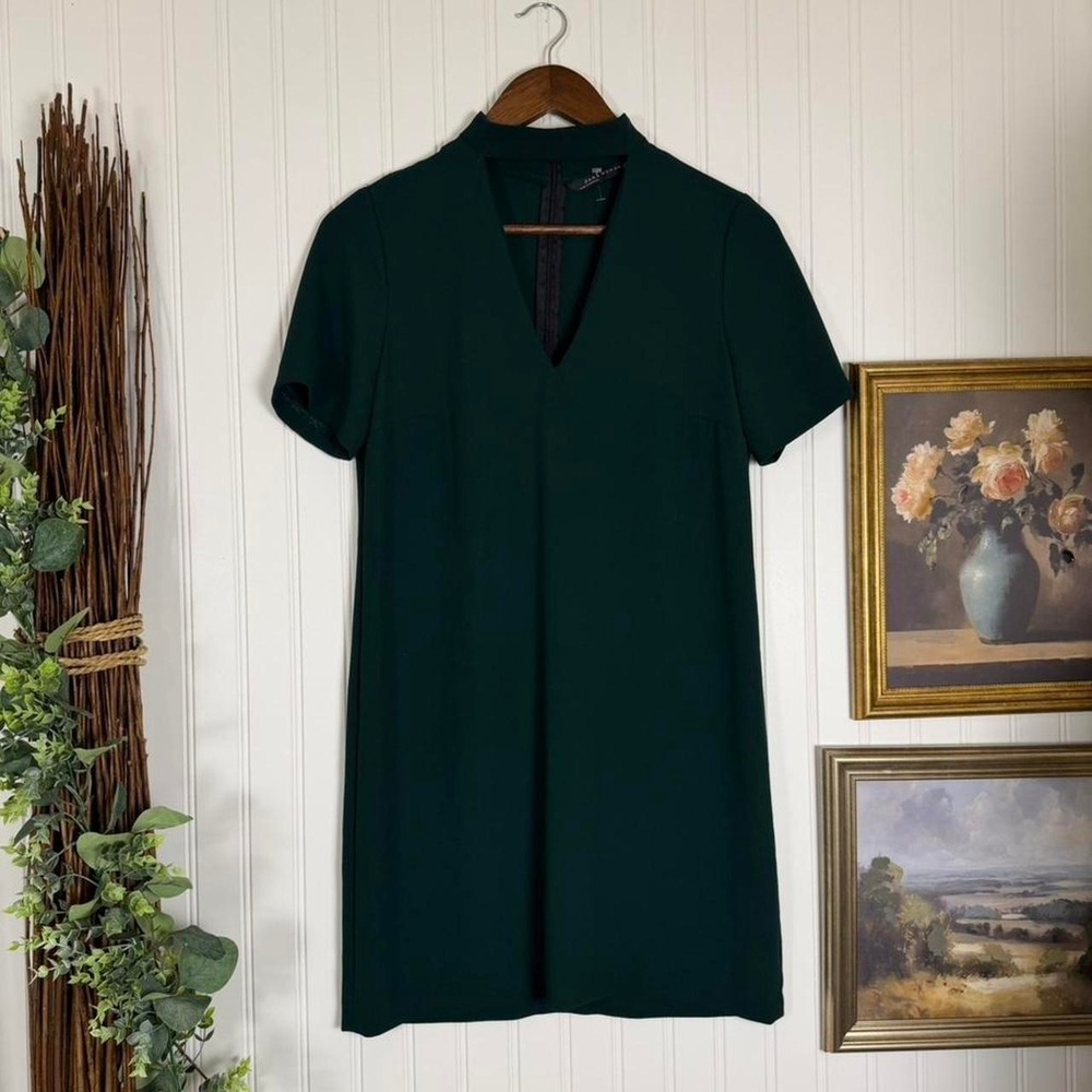 Zara Woman dark emerald green shift dress